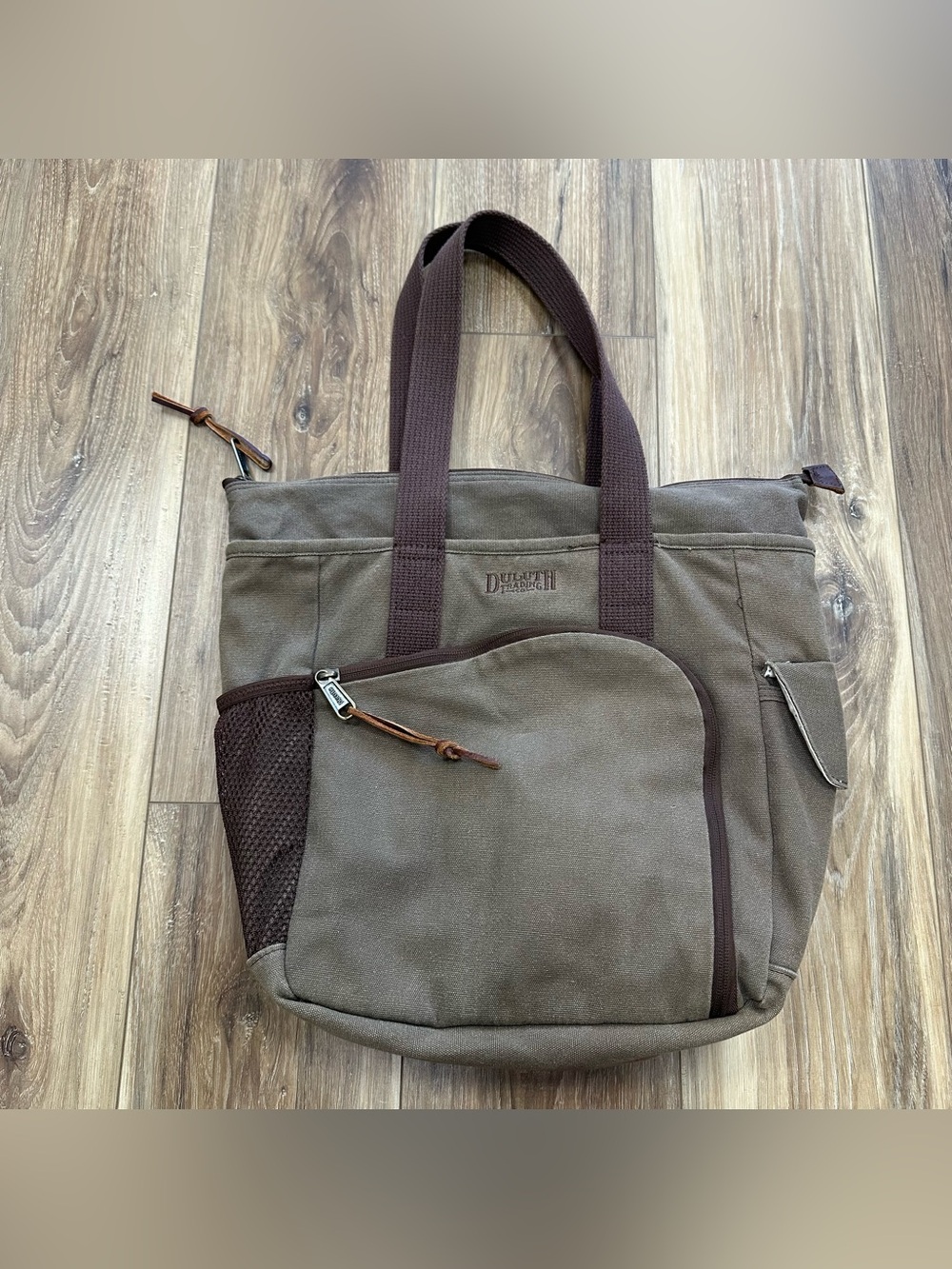 Duluth Trading Co. Canvas Tote Bag Zip Multipocket Brown - Picture 1 of 15
